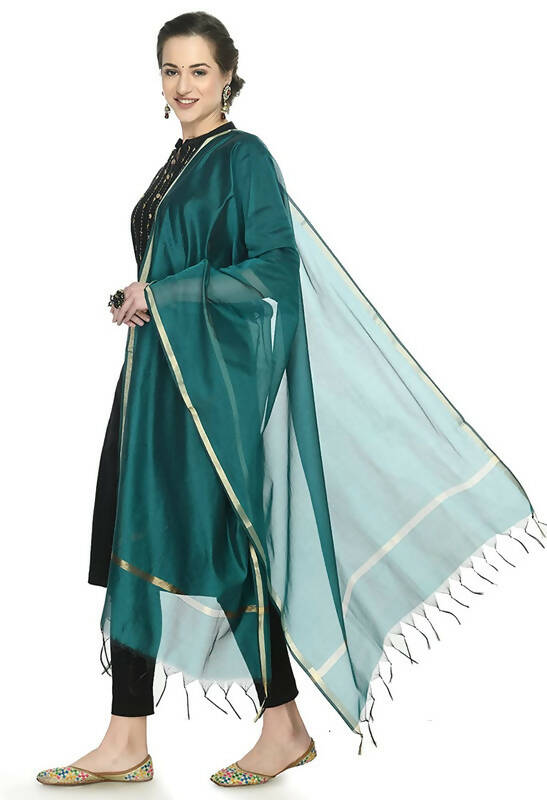 Mominos Fashion Moeza Banarsi Piping Rama Green Dupatta