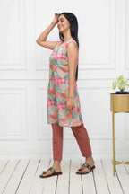 Myshka Women Multi Floral Rayon A-Line V-Neck Kurtis - Distacart