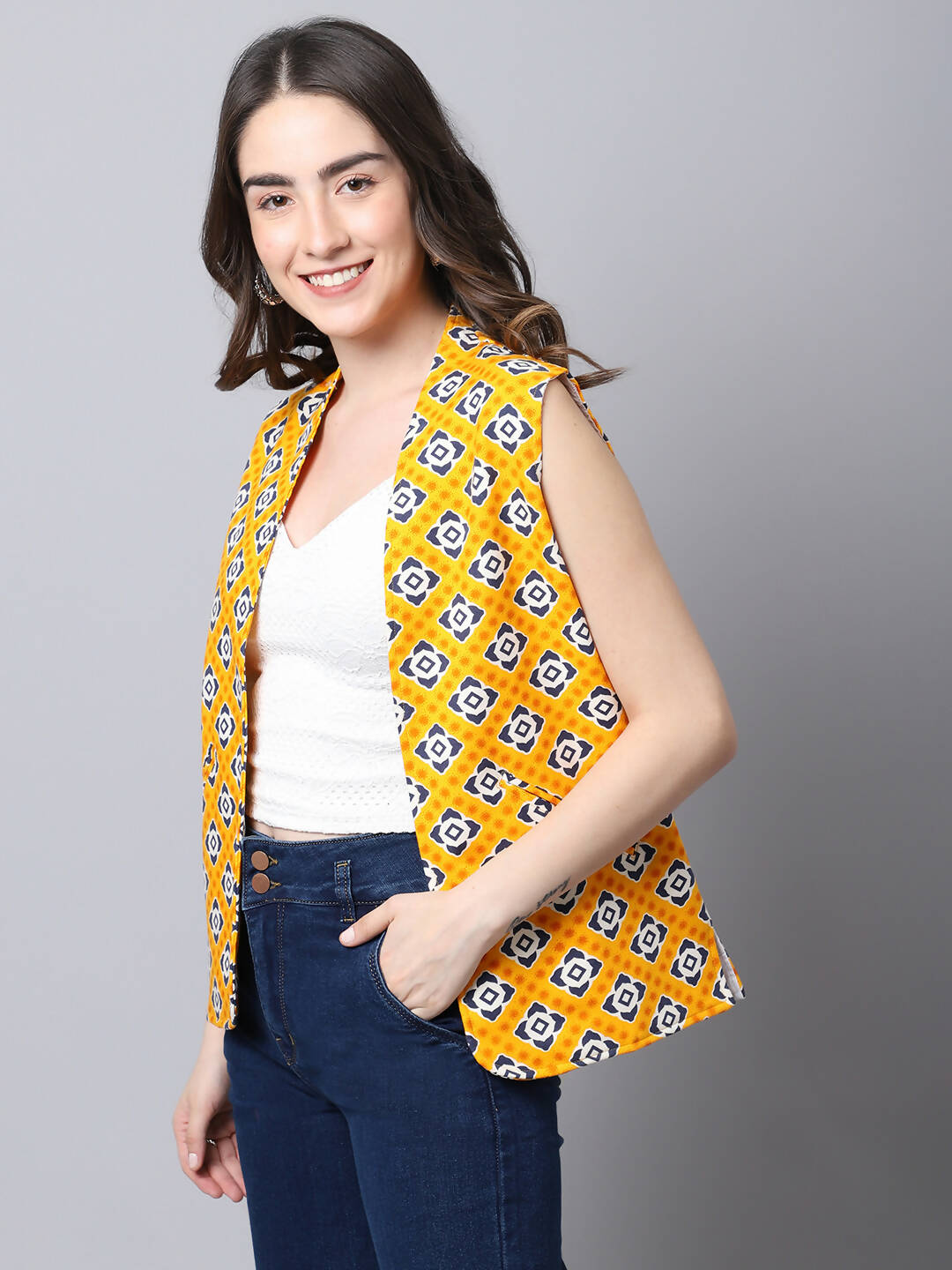 Even Apparels Yellow 100% Viscose Rayon Open Front Gillet - Distacart