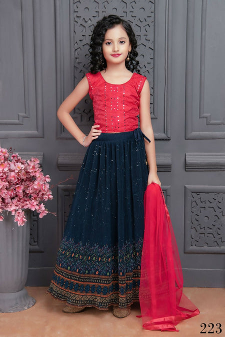 Kids Wedding Designer Blue Georgette Lehenga Choli - Aaradhna