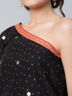 Ahalyaa Women Black Crepe Printed Top with Trouser Set - Distacart