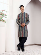 Multicolor Modal Silk Designer Printed Men's Kurta - Mahotsav