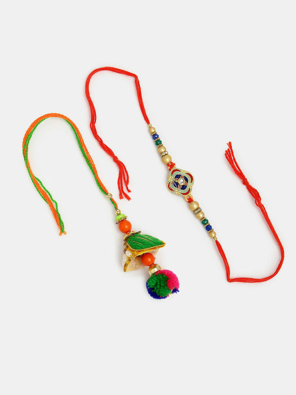 NVR Women & Men Set of 2 Multicolor Beaded Bhaiya Bhabhi Rakhi With Roli Chawal & Chocolate - Distacart