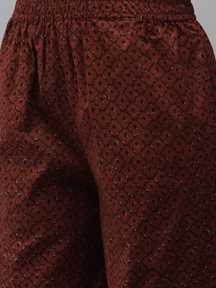 Yufta Women Black & Rust Brown Ethnic Motifs Printed Kantha Work Pure Cotton Kurta Set