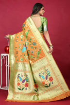 Jyoti Fashion Women's Orange Paithani Silk Zari Woven Saree with Blouse