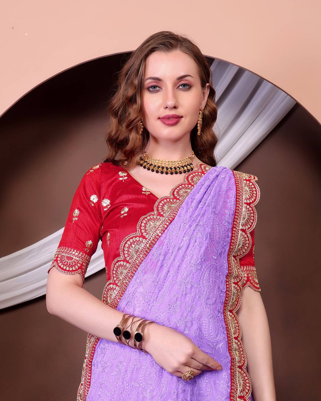 Teeya Creation Lavender Color Georgette Fabric Chikankari Work Saree - Distacart