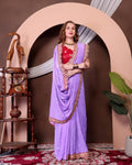 Teeya Creation Lavender Color Georgette Fabric Chikankari Work Saree - Distacart