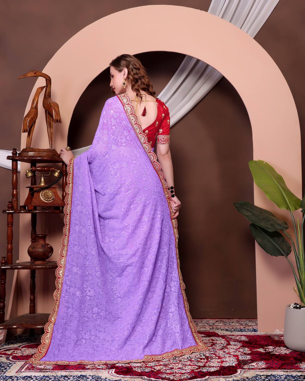 Teeya Creation Lavender Color Georgette Fabric Chikankari Work Saree - Distacart
