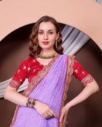 Teeya Creation Lavender Color Georgette Fabric Chikankari Work Saree - Distacart