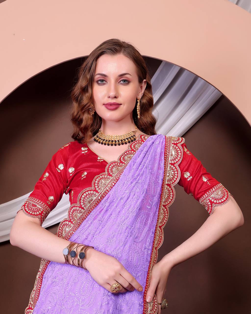 Teeya Creation Lavender Color Georgette Fabric Chikankari Work Saree - Distacart