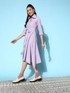 Yufta Lavender Belted Midi Dress - Distacart