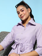 Yufta Lavender Belted Midi Dress - Distacart