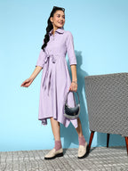 Yufta Lavender Belted Midi Dress - Distacart