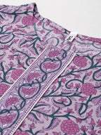 Yufta Lavender & Green Printed Kurta