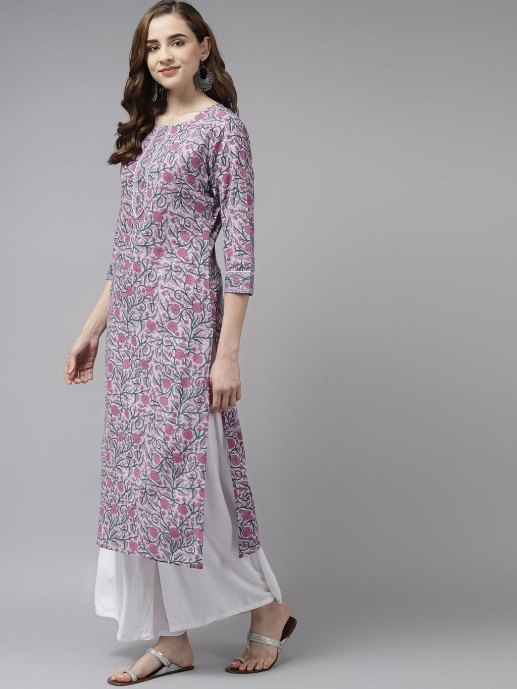 Yufta Lavender & Green Printed Kurta