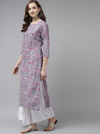 Yufta Lavender & Green Printed Kurta