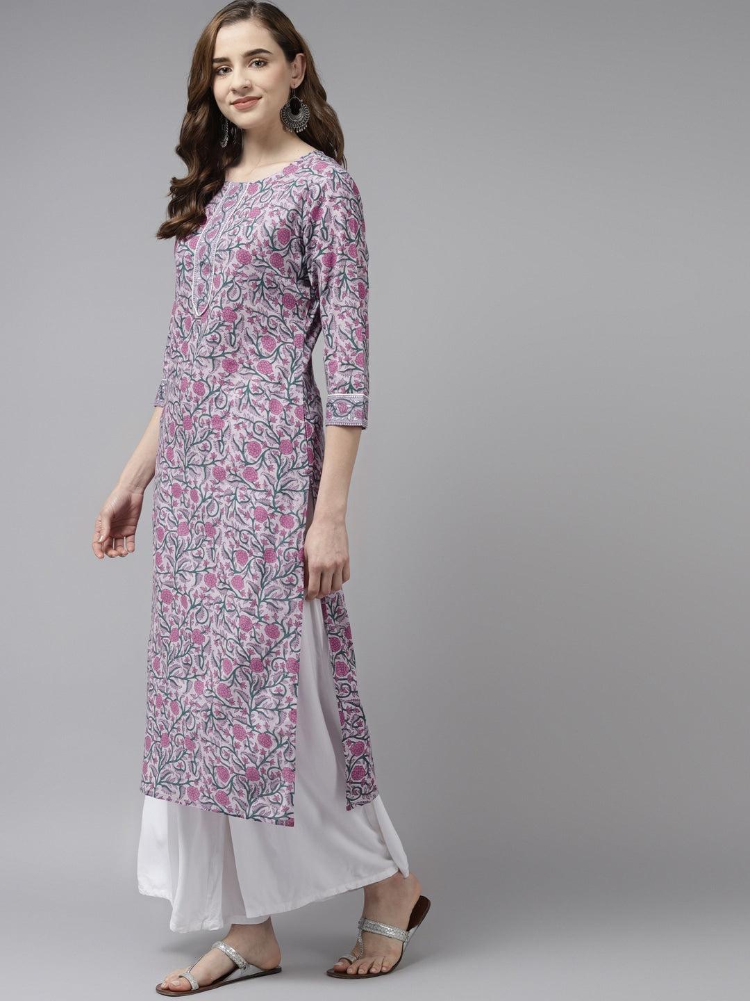 Yufta Lavender & Green Printed Kurta