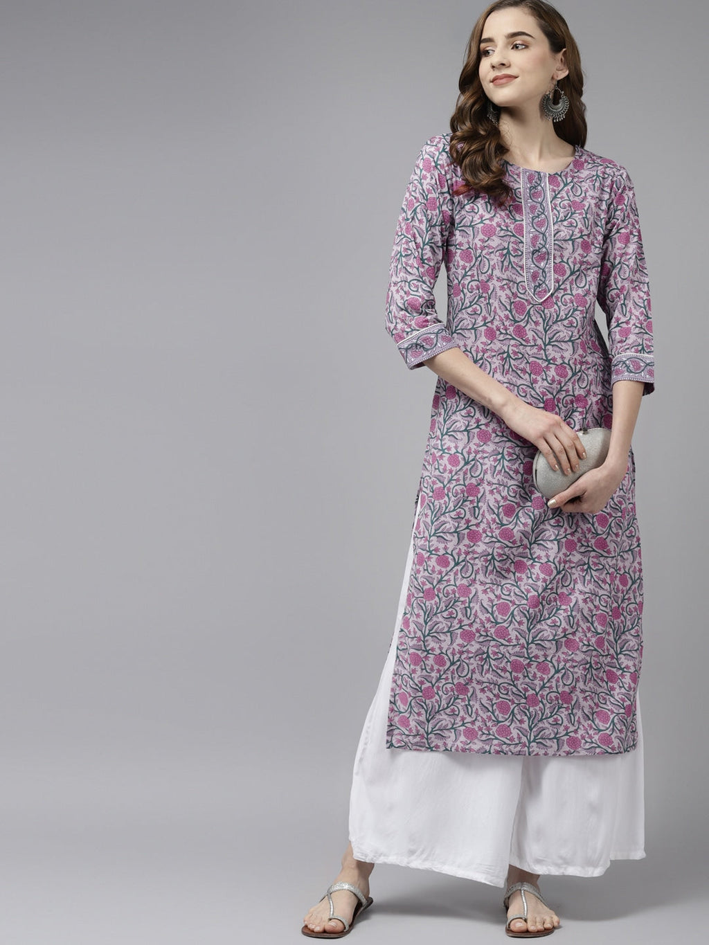 Yufta Lavender & Green Printed Kurta