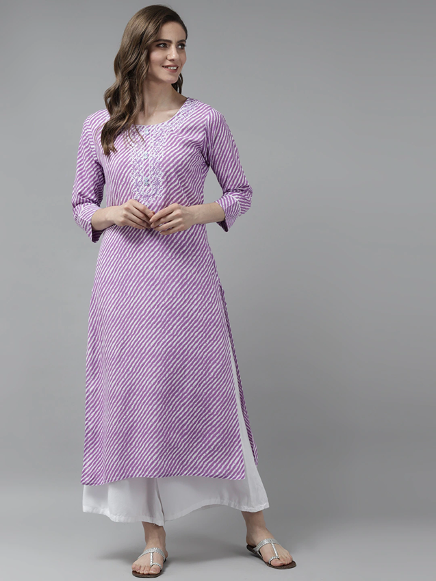 Yufta Lavender Printed Kurta