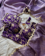 Lorenvalley Fashion Premium Lavender Tissue Crush Saree with Jacquard Weaving Stitched Blouse - Distacart