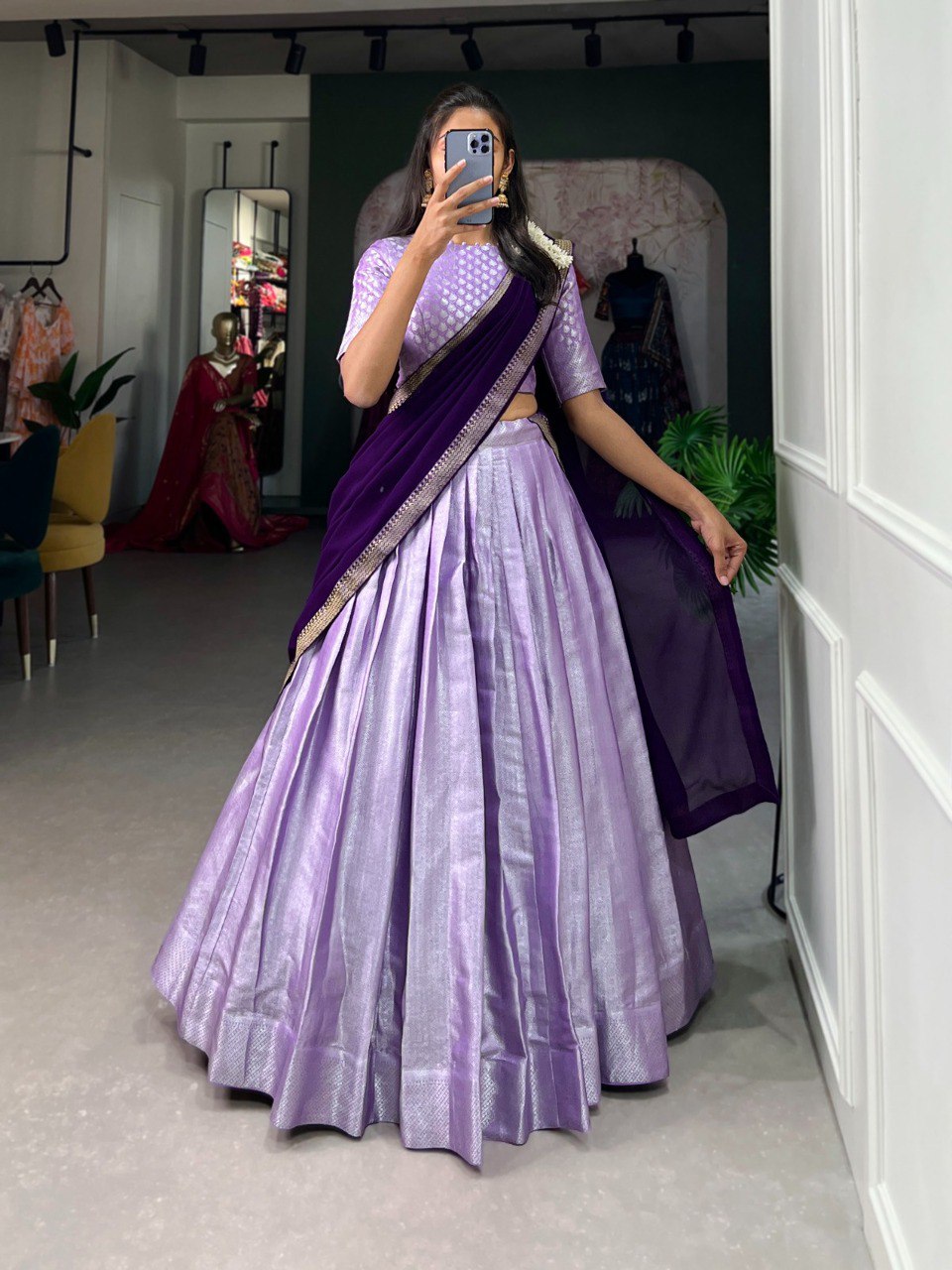 Lorenvalley Lavender Jacquard Silk Weaving Work Lehenga Choli with Dupatta