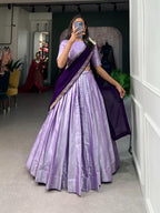 Lorenvalley Lavender Jacquard Silk Weaving Work Lehenga Choli with Dupatta