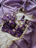 Lorenvalley Fashion Premium Lavender Tissue Crush Saree with Jacquard Weaving Stitched Blouse - Distacart