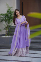 Lorenvalley Fashion Lavender Crunchy Silk with Embroidery Codding & Sequins Work Anarkali Gown with Dupatta - Distacart