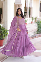 Lorenvalley Fashion Lavender Faux Georgette with Zari & Sequins Embroidered Work Anarkali Gown with Dupatta - Distacart