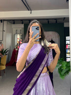 Lorenvalley Lavender Jacquard Silk Weaving Work Lehenga Choli with Dupatta