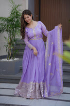 Lorenvalley Fashion Lavender Crunchy Silk with Embroidery Codding & Sequins Work Anarkali Gown with Dupatta - Distacart