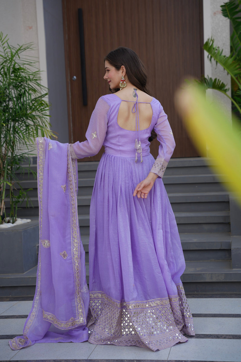 Lorenvalley Fashion Lavender Crunchy Silk with Embroidery Codding & Sequins Work Anarkali Gown with Dupatta - Distacart