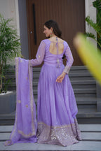 Lorenvalley Fashion Lavender Crunchy Silk with Embroidery Codding & Sequins Work Anarkali Gown with Dupatta - Distacart