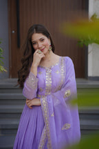 Lorenvalley Fashion Lavender Crunchy Silk with Embroidery Codding & Sequins Work Anarkali Gown with Dupatta - Distacart