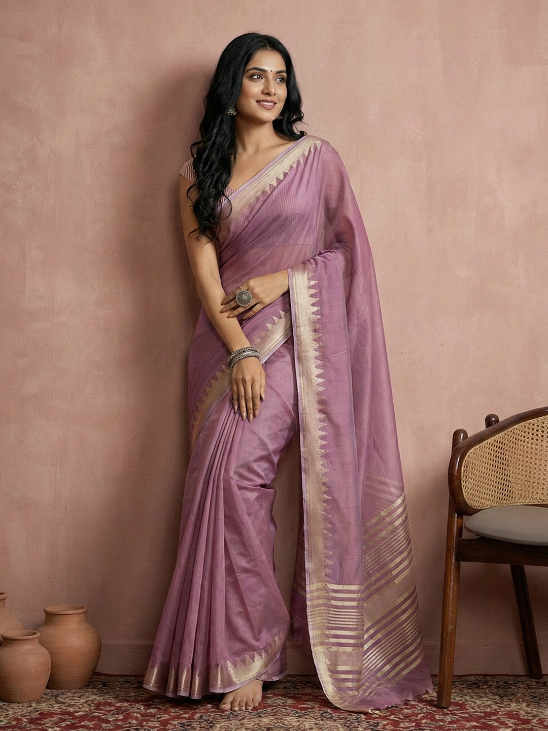Anaita Lavender Cotton Saree With Blouse - Distacart