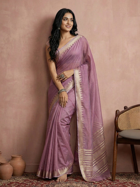 Anaita Lavender Cotton Saree With Blouse