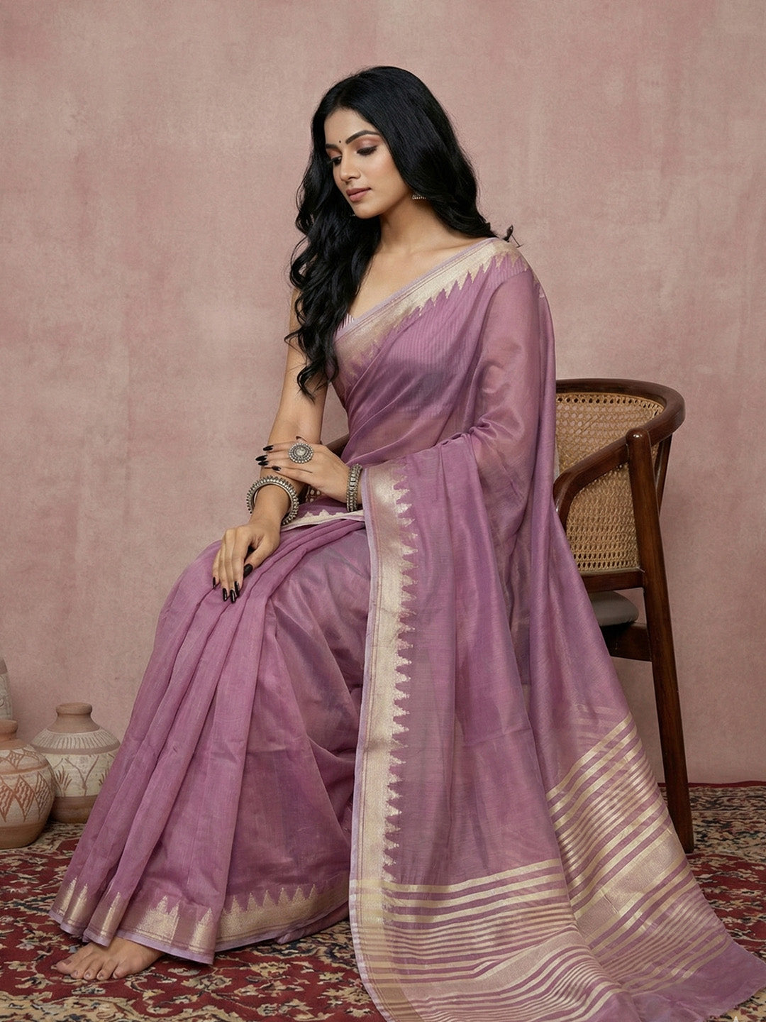 Anaita Lavender Cotton Saree With Blouse - Distacart
