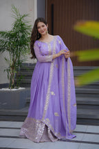 Lorenvalley Fashion Lavender Crunchy Silk with Embroidery Codding & Sequins Work Anarkali Gown with Dupatta - Distacart
