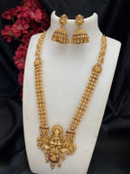 Jewel City Antique Gold-Plated Lakshmi Temple Long Necklace Set with Jhumka Earrings for Women
