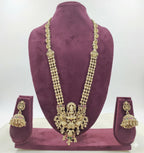 Jewel City Antique Gold-Plated Lakshmi Temple Long Necklace Set with Jhumka Earrings for Women