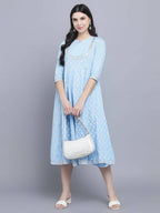 Myshka Women's Blue Ethnic Motifs Empire Midi Dress - Distacart