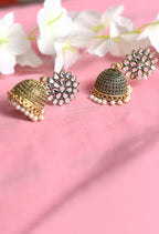 Mominos Fashion Johar Kamal Beautiful Kundan Work Jhumka With White Beads - Distacart