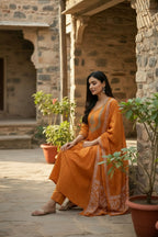 The52 Women's Beautiful Cotton Fabric Embroidery Work Flared Anarkali Pant and Dupatta Set - Distacart