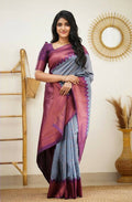 DEIANA'S Beautiful Designer Golden zari Soft Lichi Silk Saree - Grey