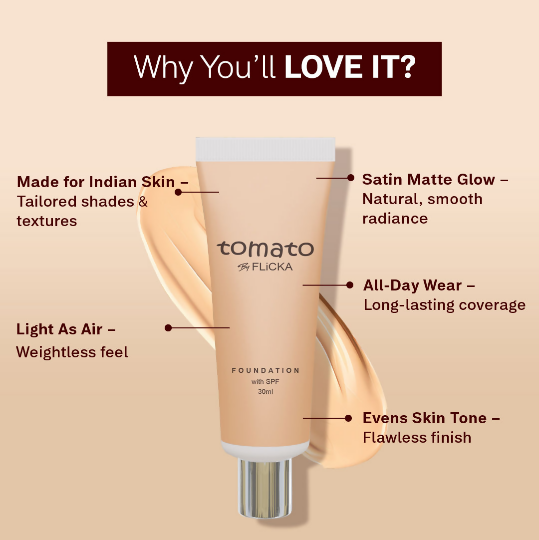 Flicka Cosmetics Tomato Liquid Foundation With Spf Long Lasting Lightweight All Skin Types - Beige - Distacart