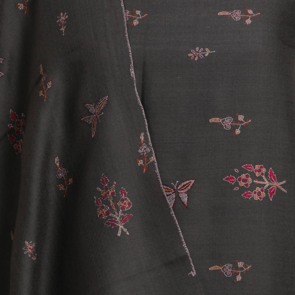 Nizalia Handmade Paper Mache Soozni Work Dark Grey Pashmina