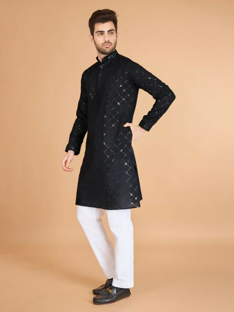 Vastranavya Black Exclusive Festival Wear Viscose Silk Thread & Sequence Embroidered Work Kurta with Dupatta