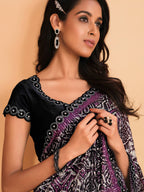 Black Satin Crepe Silk Sequence Embroidered Saree With Unstitched Blouse - Mohmanthan Yavanika