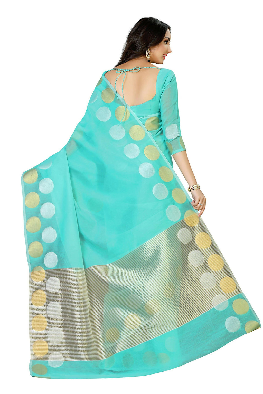 Mimosa Women's Turquoise Blue Kanchipuram Cotton Saree - Distacart