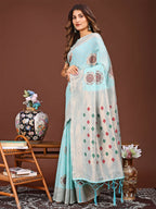 Shree Shyam Fashion Neerja Sky Blue Linen Cotton Saree